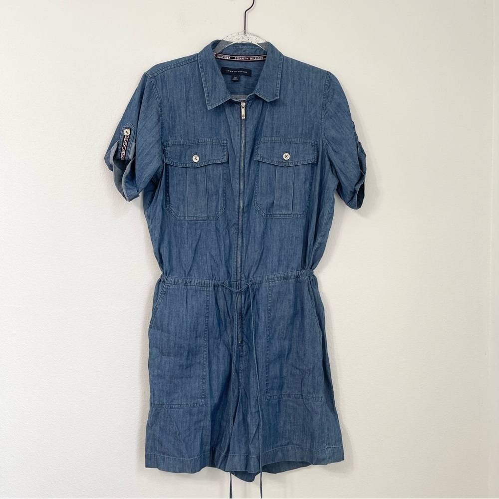Tommy Hilfiger Denim Romper Shorts Zip Front. Size S